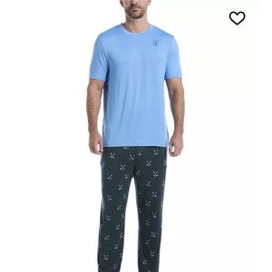 Blue T-Shirt and Patterned Pajama Pants Set